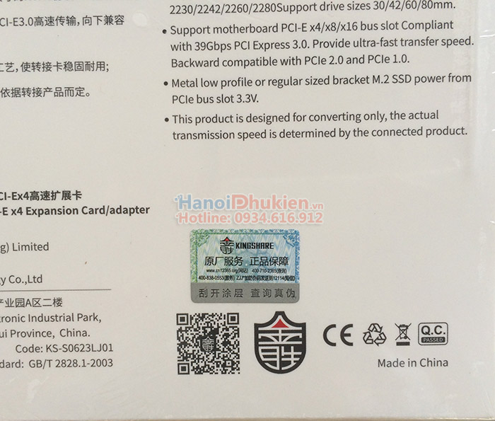 Card chuyển đổi M2 NVMe sang PCI-E 4X Kingshare KS-NVX401