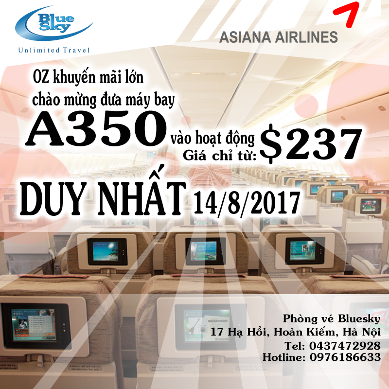 OZ khuyến mãi lớn chào mừng đưa máy bay A350 vào hoạt động